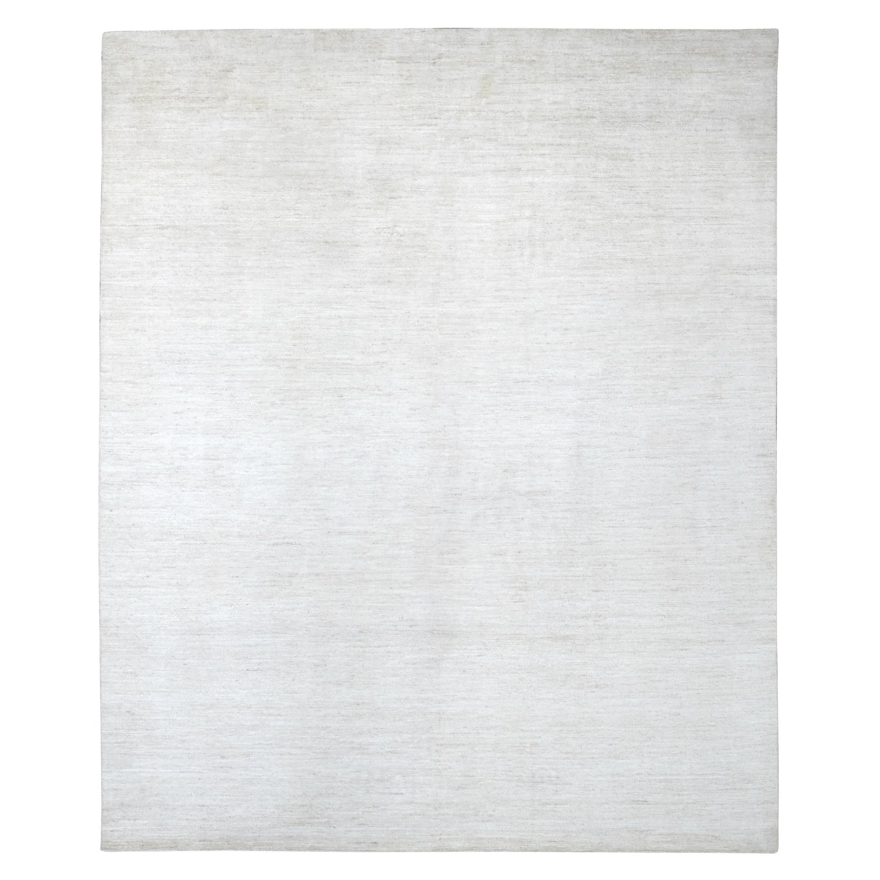 7'10"x9'7" Daisy White, Plain Solid Pattern, Hand Knotted, Hand Spun Ghazni Wool, Lush and Plush, Oriental Rug 